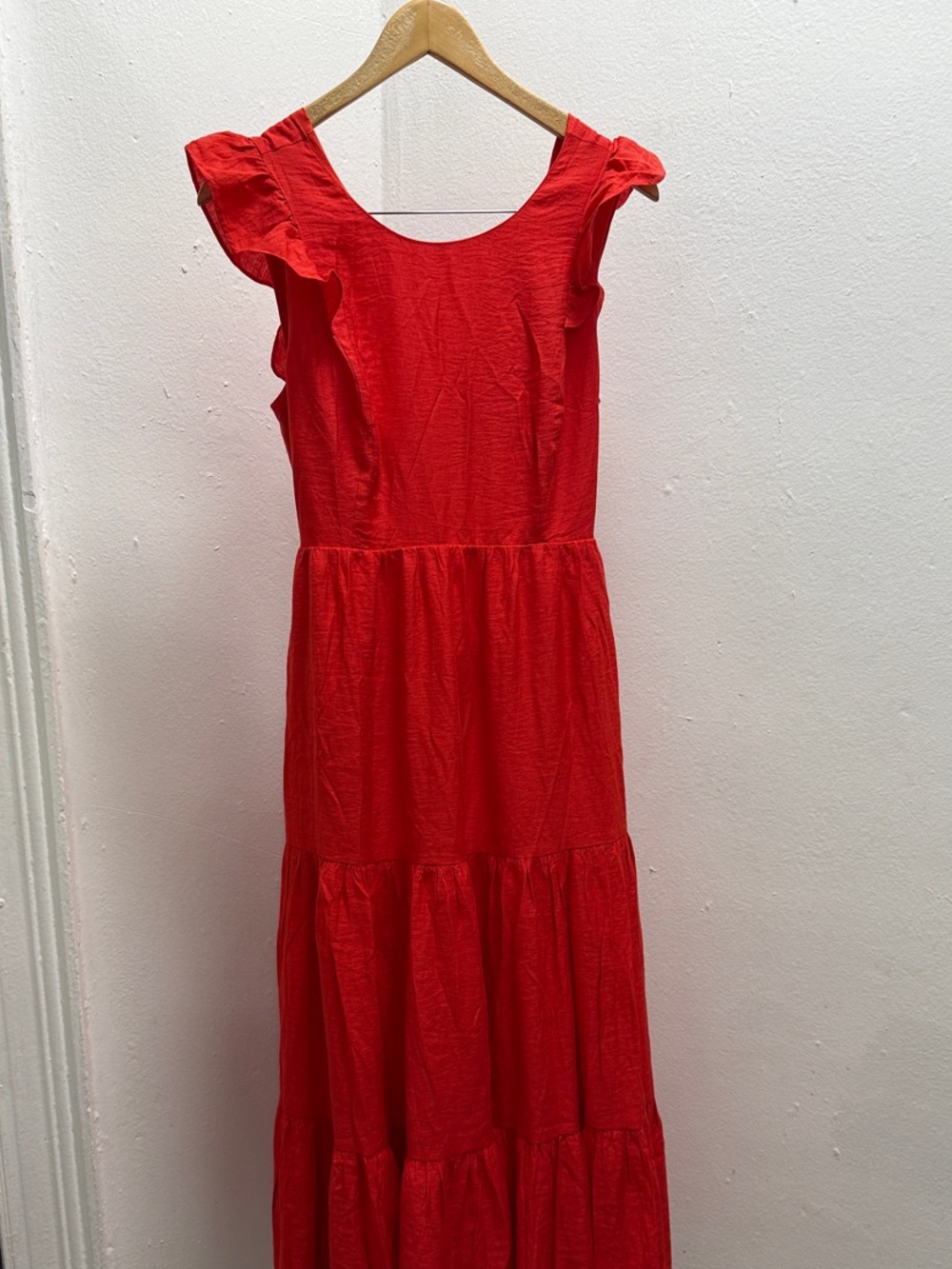 Express Red Maxi Dress with Flutter Sleeves